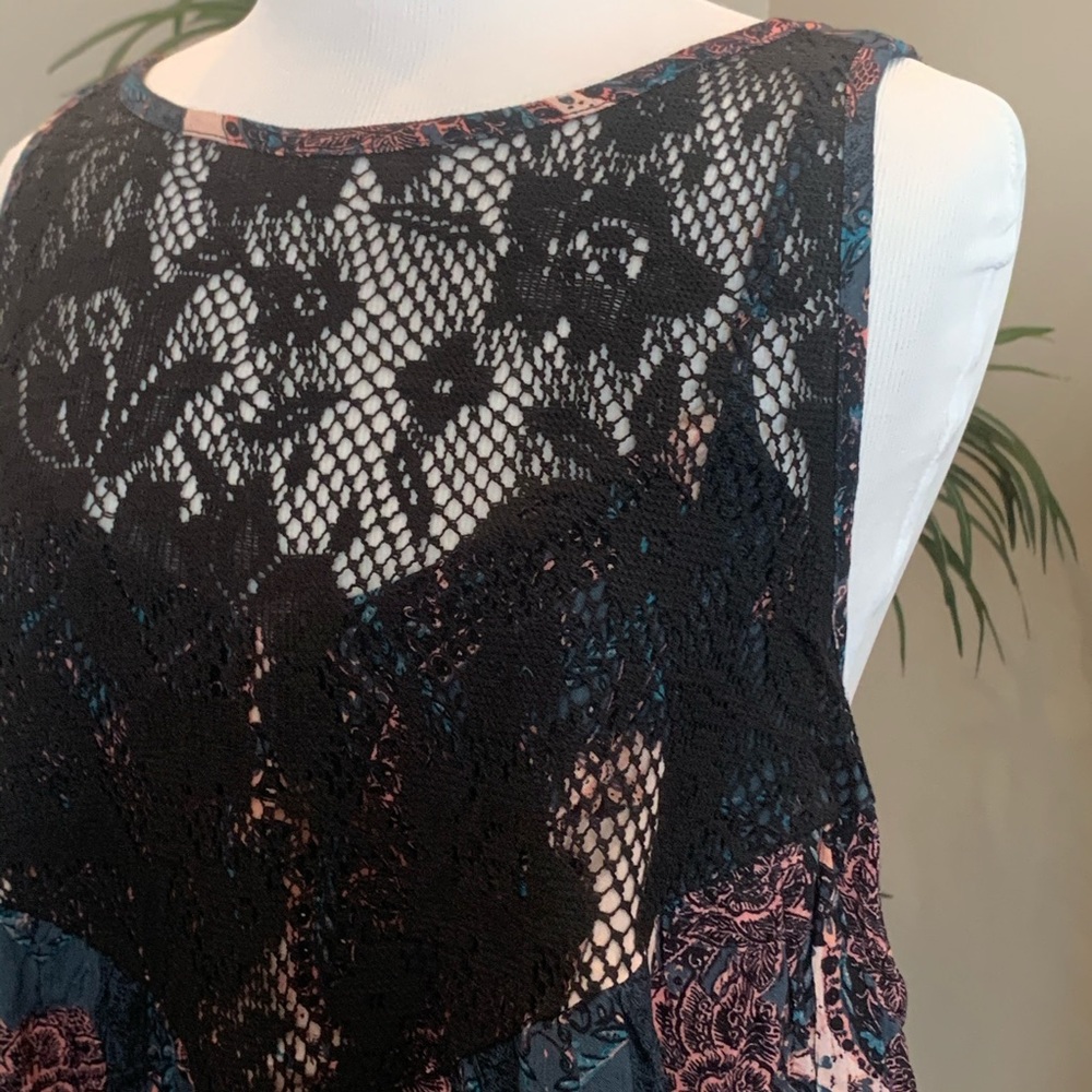 NWT Small Oversized Free People Count Me In Trapeze Tunic Top Black S Boho Lace - Picture 14 of 14